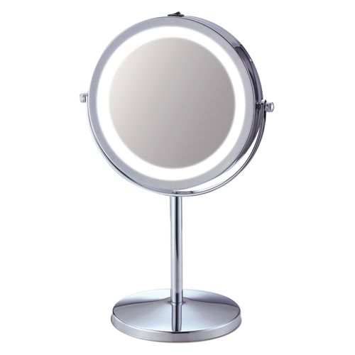 Make-up Spiegel Rond 5x Vergrotend Staand Met Ledverlichting Chroom Ø17,5cm