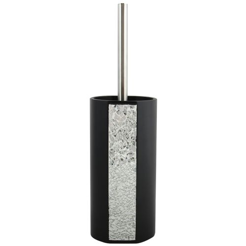 Msv Toiletborstel Houder Luanda - Kunststeen - Zwart/zilver - 36 Cm