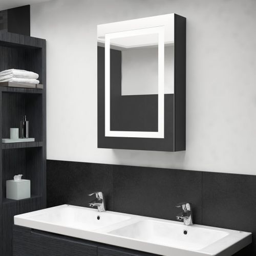 Maison Du'monde - Badkamerkast Met Spiegel Led 50x13x70 Cm Glanzend Zwart